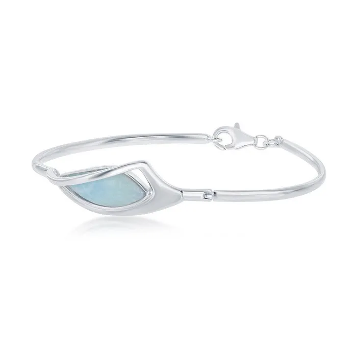 Classic Rings Sterling Silver Marquise Shaped Larimar Bangle