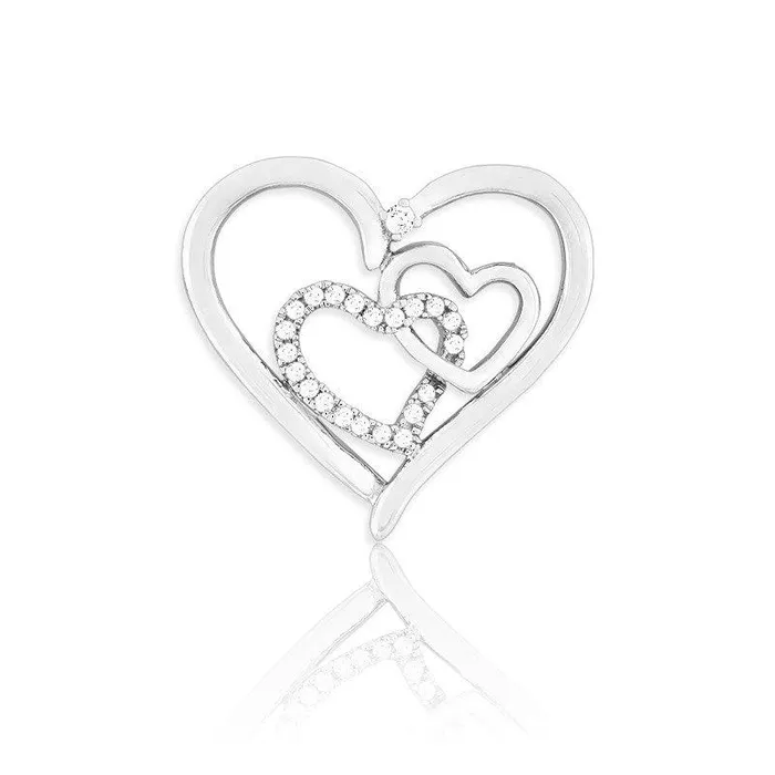 Classic Rings Sterling Silver Open Shiny CZ Hearts Pendant