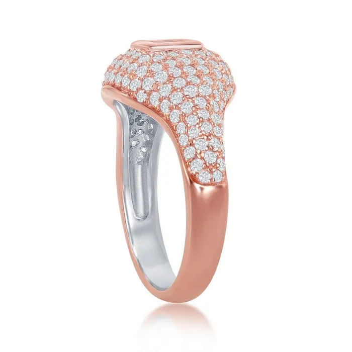 Classic Rings Sterling Silver RG Micro Pave Center Baguette Ring Size 8