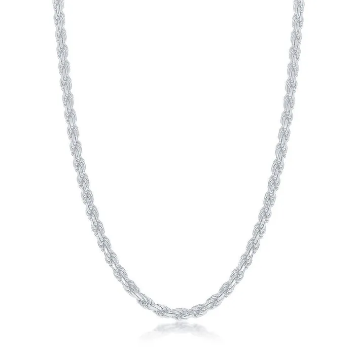 Classic Rings Sterling Silver Solid DiamondCut 3mm Rope Chain 22