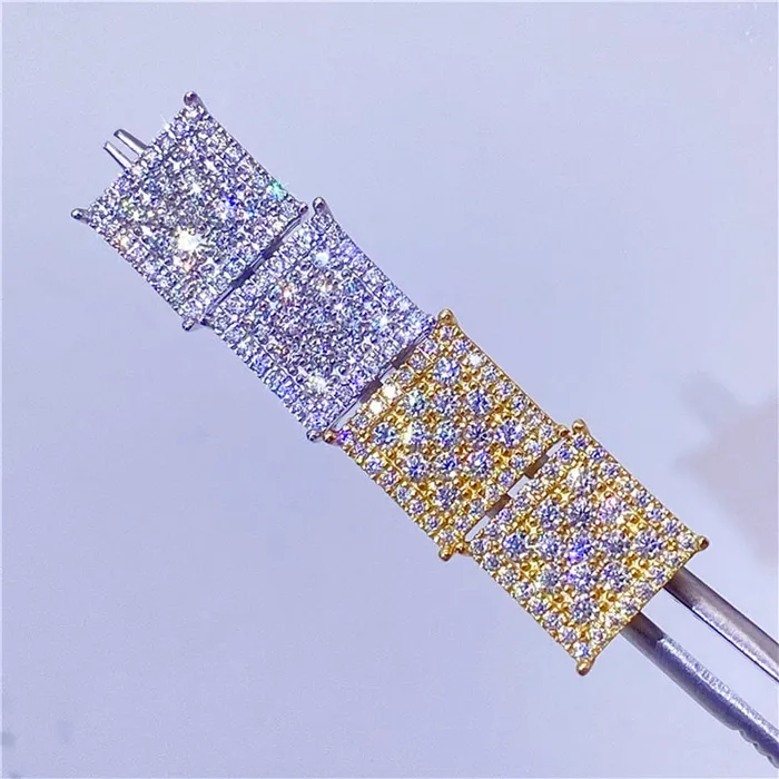 Classic Square 925 Silver Moissanite Iced Stud Earrings VVS Jewelry Earrings