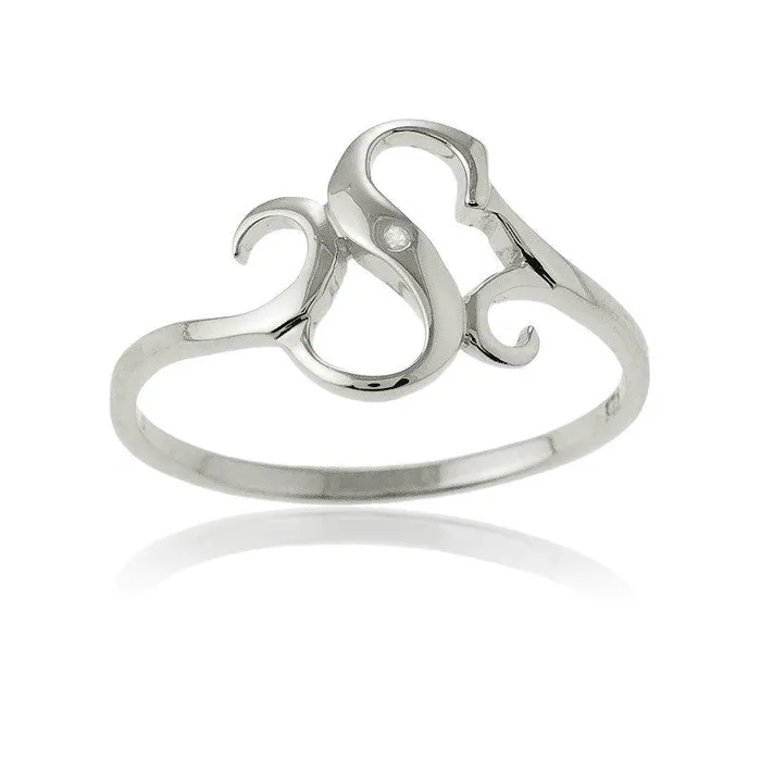 Classic Sterling Silver Single CZ S Ring Size 7 Rings