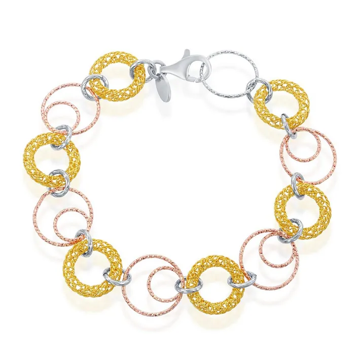 Classic Womens Bracelet Tri Color Sterling Silver Open Circles Link S4796 Classic Bracelets Classic Womens Bracelet Tri Color Sterling Silver Open Circles Link S4796 Classic Bracelets
