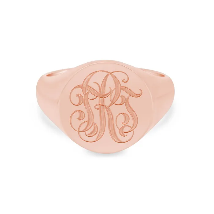 deBebians Rings Womens Round Signet Ring Extra Large Hand Engraved Script Monogram