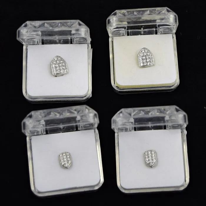 Earrings Bling Cartel Admin Silver Tone Iced CZ Four Single Tooth Caps Set