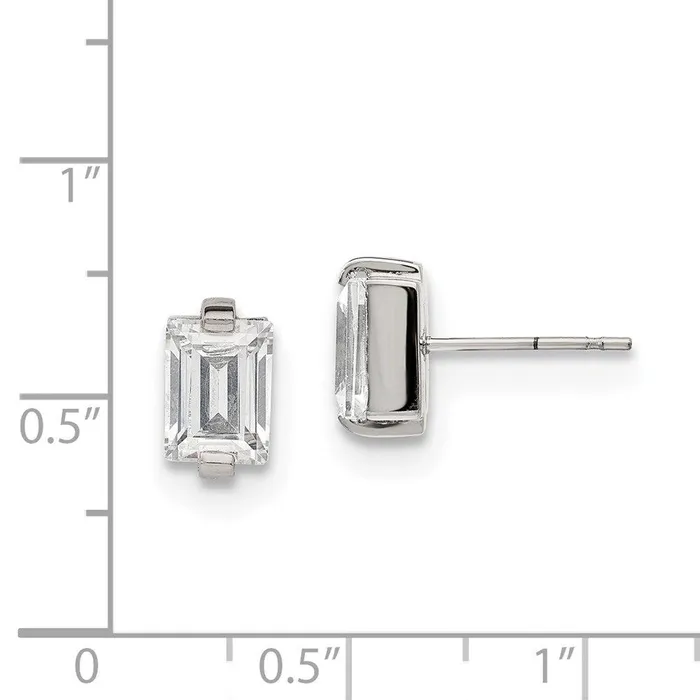 Earrings Chisel Stainless Steel Polished Rectangle CZ Post Earrings
