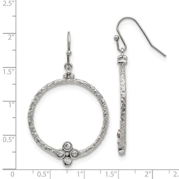 Earrings Chisel Stainless Steel PolishedTextured CZ Shepherd Hook Earrings