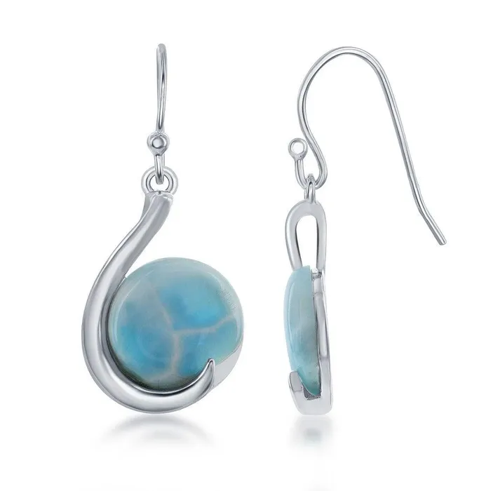Earrings Classic Sterling Silver Round Larimar Earrings