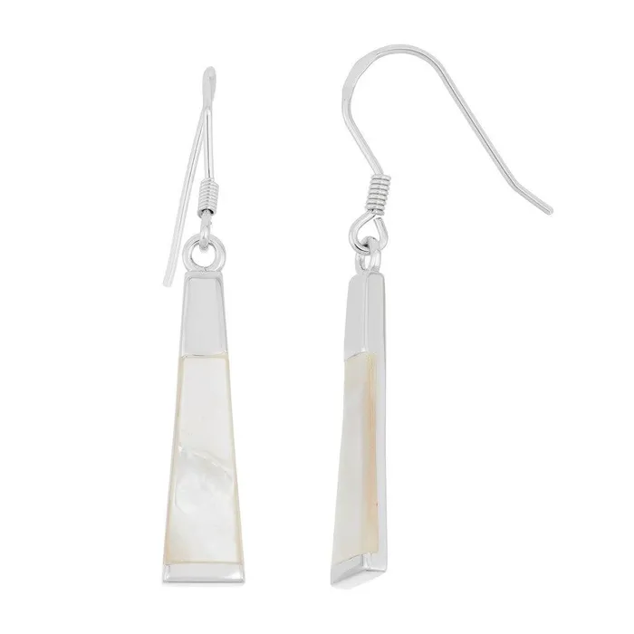 Earrings Classic Sterling Silver White MOP Long Thin Earrings