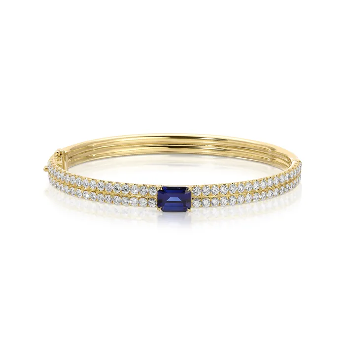 GIA DIAMOND BRACELET WITH EMERALD CUT BLUE SAPPHIRE CENTER Anita Ko Bracelets GIA DIAMOND BRACELET WITH EMERALD CUT BLUE SAPPHIRE CENTER Anita Ko Bracelets