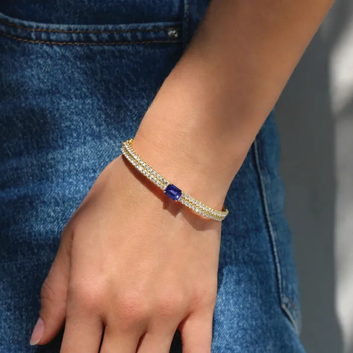 GIA DIAMOND BRACELET WITH EMERALD CUT BLUE SAPPHIRE CENTER Anita Ko Bracelets