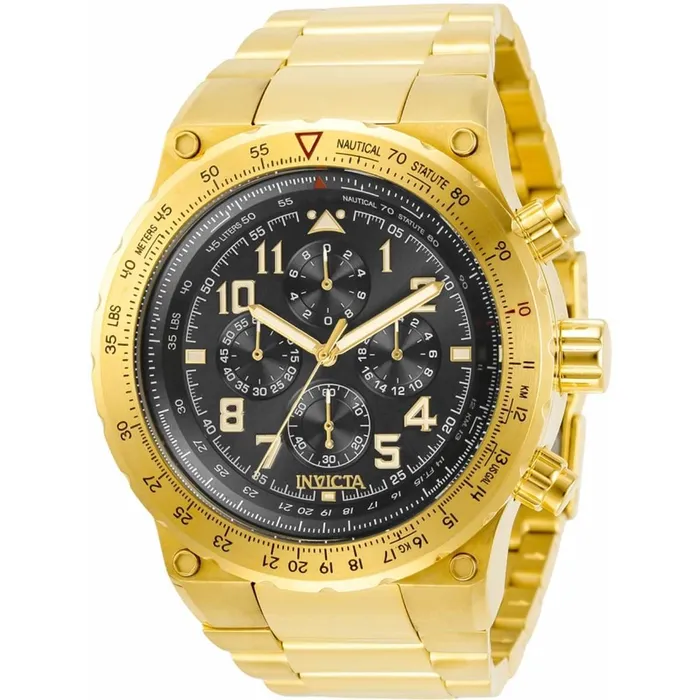 Invicta Bracelets Invicta Mens Chronograph Watch Aviator Black Dial Yellow Gold Bracelet 31560 Invicta Bracelets Invicta Mens Chronograph Watch Aviator Black Dial Yellow Gold Bracelet 31560