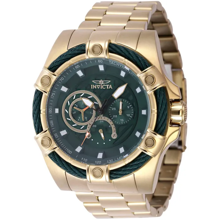 Invicta Bracelets Invicta Mens Quartz Watch Bolt Chronograph Green Dial Yellow Gold Bracelet 46866 Invicta Bracelets Invicta Mens Quartz Watch Bolt Chronograph Green Dial Yellow Gold Bracelet 46866
