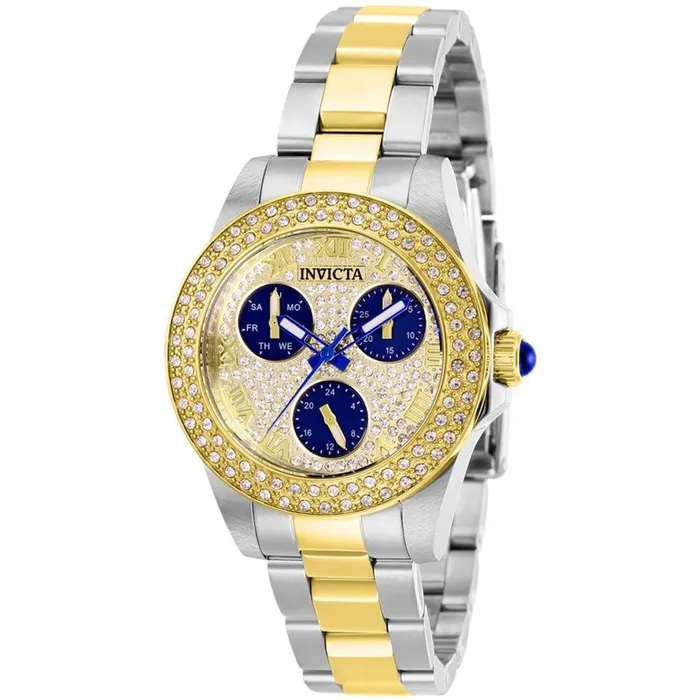 Invicta Bracelets Invicta Womens Watch Angel Crystal Pave and Blue Dial Two Tone Bracelet 28476