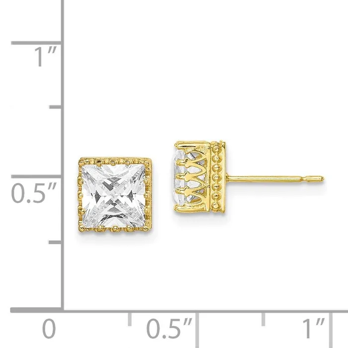 Jewelry 10k Tiara Collection 7mm Polished Square CZ Earrings Earrings