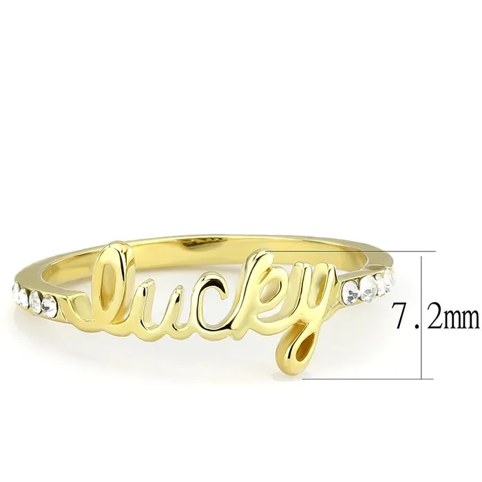 LO3971 Flash Gold Brass Ring with Top Grade Crystal in Clear Alamode Rings