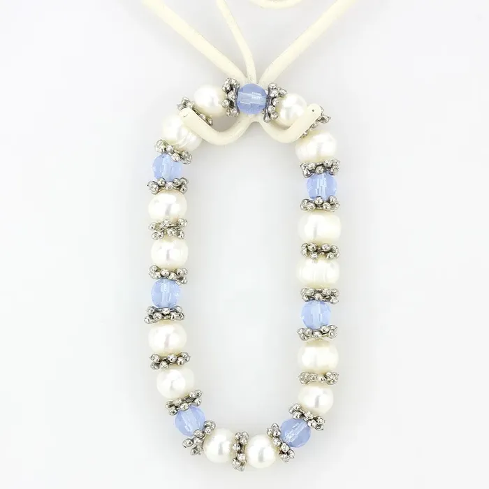 LO4652 Antique Silver White Metal Bracelet with Synthetic Pearl in Sea Blue Alamode Bracelets