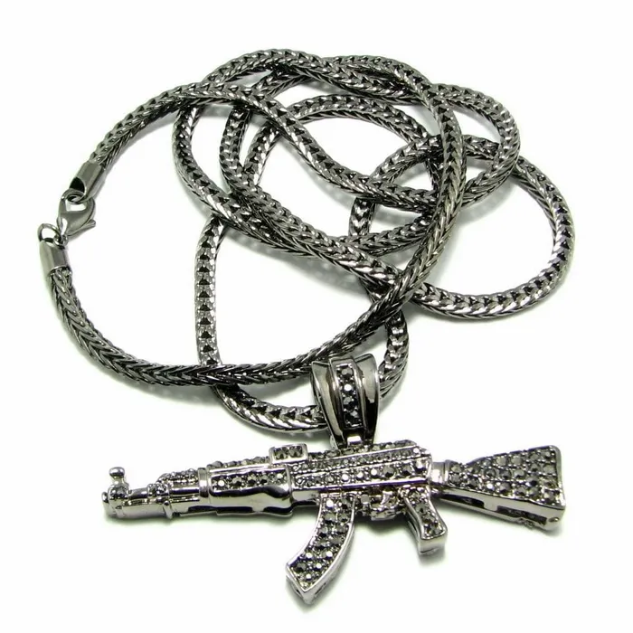 Necklaces Ak47 Pendant Gunmetal Gray 36 Franco Chain Necklace Bling Cartel Admin