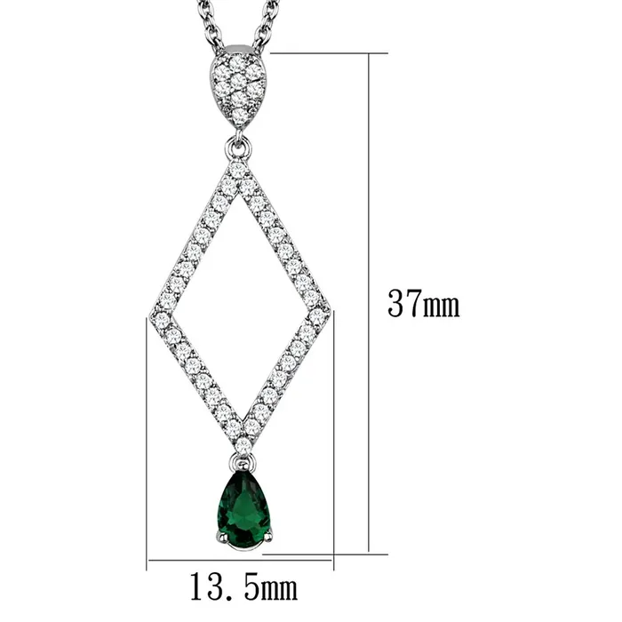 Necklaces Alamode 3W1026 Rhodium Brass Chain Pendant with Synthetic Synthetic Glass in Emerald