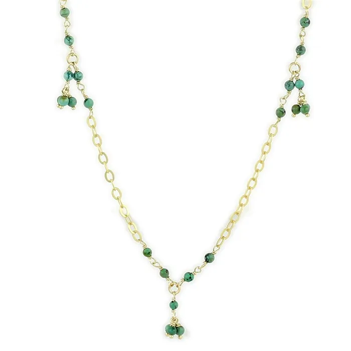 Necklaces Alamode LOS794 Matte Gold 925 Sterling Silver Necklace with SemiPrecious Turquoise in Emerald