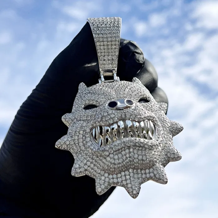 Necklaces Bling Cartel 925 Sterling Silver Big Dog Pitbull CZ Iced Bling Out Huge Pit Bull Pendant