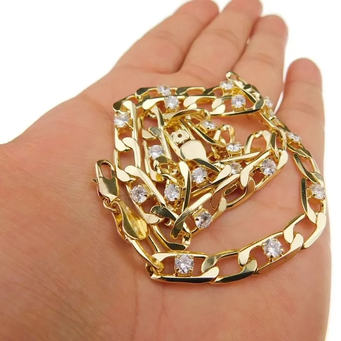 Necklaces Bling Cartel Admin Figaro Link Iced Gold Finish Choker Chain Necklace 18