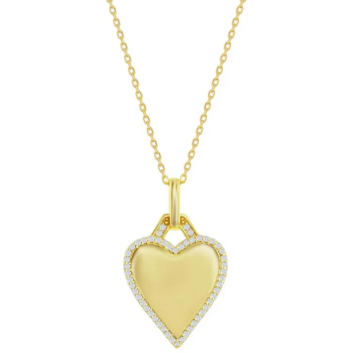 Necklaces Classic Classic Womens Necklace Gold Plated Polished Heart White CZ Border M7043GP