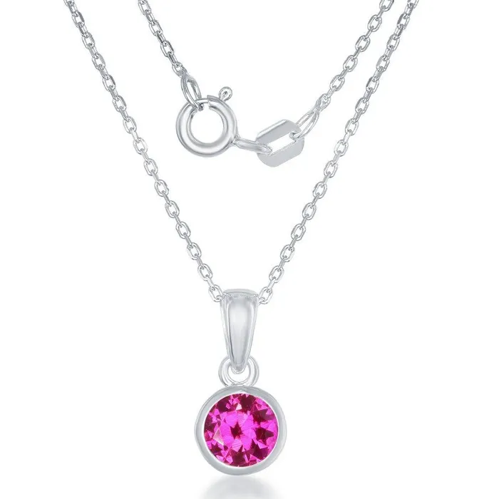 Necklaces Classic Sterling Silver July Ruby Bezel Set Pendant Chain