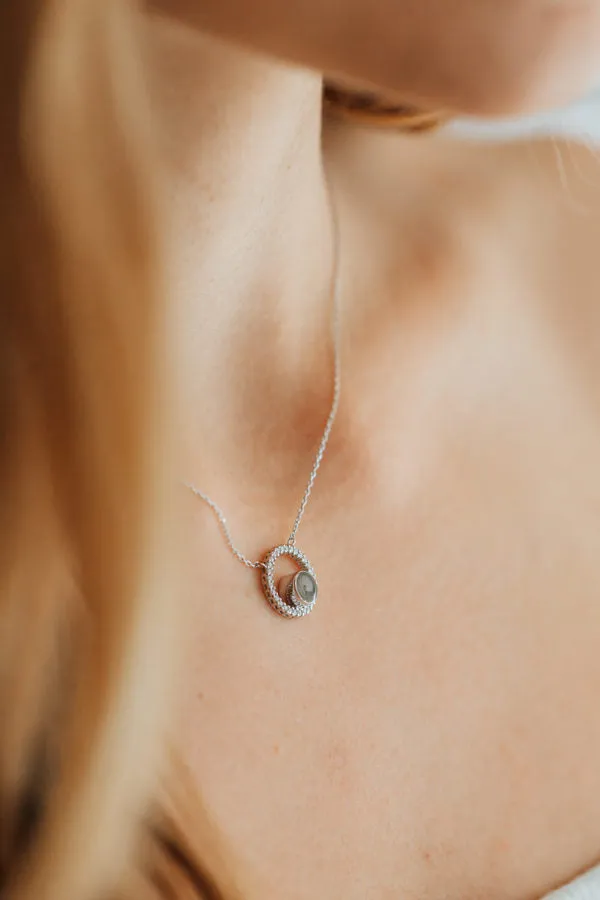 Necklaces Open Diamond Halo Cremation Necklace in 14K White Gold closebymejewelry