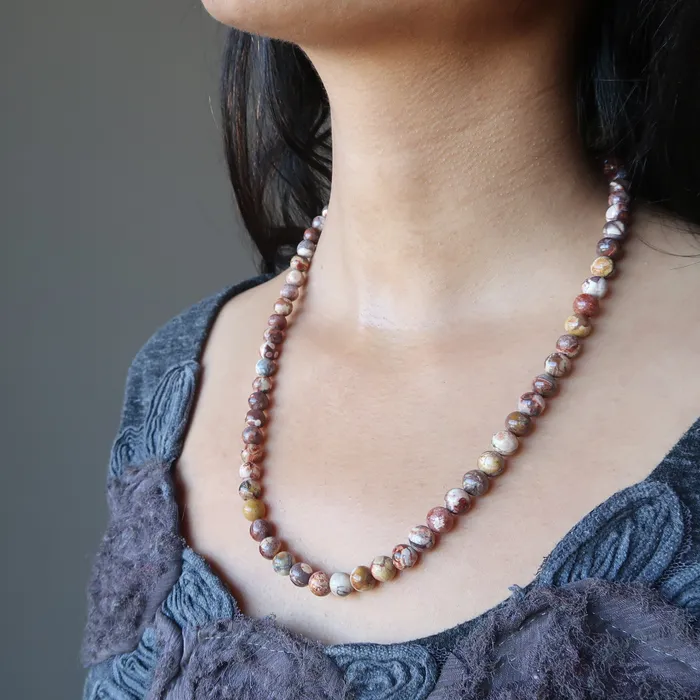 Necklaces Rhyolite Necklace Red Birds Eye Insiprational Stones Satin Crystals