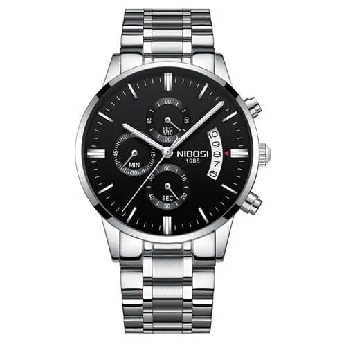 NIBOSI Mens Fine Fashion Premium Top Quality Triple Dial Pilot Design Stainless Steel Watch Divine Inspiration Styles Bracelets