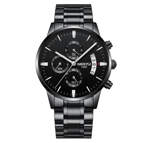 NIBOSI Mens Fine Fashion Premium Top Quality Triple Dial Pilot Design Stainless Steel Watch Divine Inspiration Styles Bracelets