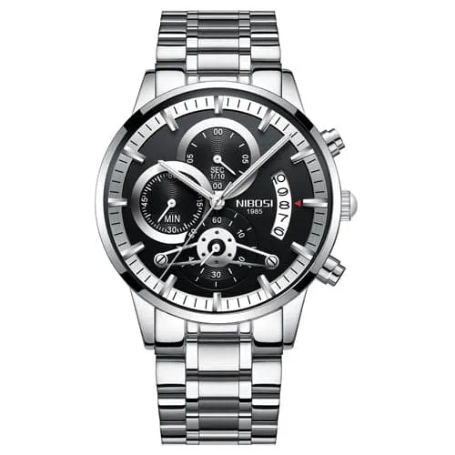 NIBOSI Mens Fine Fashion Premium Top Quality Triple Dial Pilot Design Stainless Steel Watch Divine Inspiration Styles Bracelets