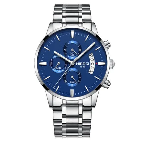 NIBOSI Mens Fine Fashion Premium Top Quality Triple Dial Pilot Design Stainless Steel Watch Divine Inspiration Styles Bracelets
