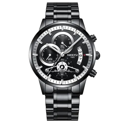 NIBOSI Mens Fine Fashion Premium Top Quality Triple Dial Pilot Design Stainless Steel Watch Divine Inspiration Styles Bracelets