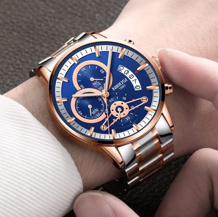 NIBOSI Mens Fine Fashion Premium Top Quality Triple Dial Pilot Design Stainless Steel Watch Divine Inspiration Styles Bracelets