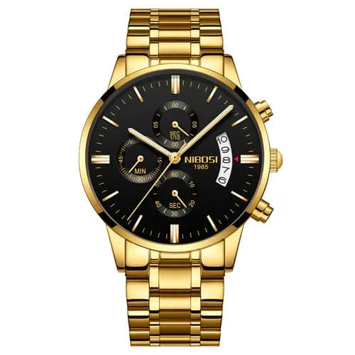 NIBOSI Mens Fine Fashion Premium Top Quality Triple Dial Pilot Design Stainless Steel Watch Divine Inspiration Styles Bracelets