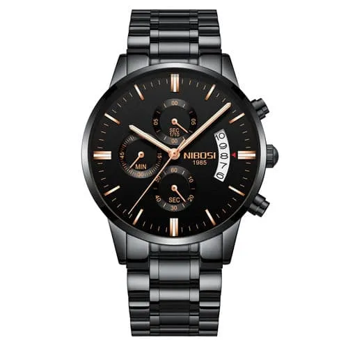 NIBOSI Mens Fine Fashion Premium Top Quality Triple Dial Pilot Design Stainless Steel Watch Divine Inspiration Styles Bracelets