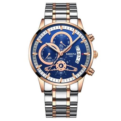 NIBOSI Mens Fine Fashion Premium Top Quality Triple Dial Pilot Design Stainless Steel Watch Divine Inspiration Styles Bracelets