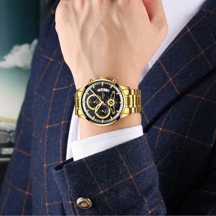 NIBOSI Mens Fine Fashion Premium Top Quality Triple Dial Pilot Design Stainless Steel Watch Divine Inspiration Styles Bracelets