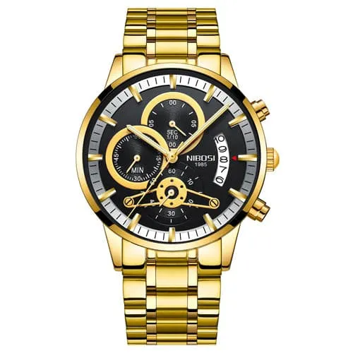 NIBOSI Mens Fine Fashion Premium Top Quality Triple Dial Pilot Design Stainless Steel Watch Divine Inspiration Styles Bracelets