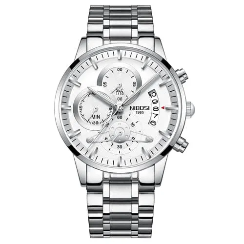 NIBOSI Mens Fine Fashion Premium Top Quality Triple Dial Pilot Design Stainless Steel Watch Divine Inspiration Styles Bracelets
