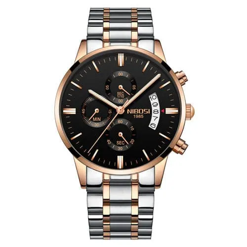 NIBOSI Mens Fine Fashion Premium Top Quality Triple Dial Pilot Design Stainless Steel Watch Divine Inspiration Styles Bracelets