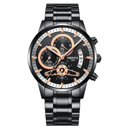 NIBOSI Mens Fine Fashion Premium Top Quality Triple Dial Pilot Design Stainless Steel Watch Divine Inspiration Styles Bracelets