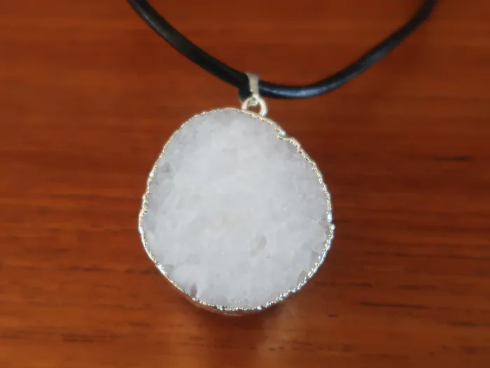 Quartz Clear Necklace Raw White Cluster Sparkling Stone Chunky Leather Satin Crystals Necklaces
