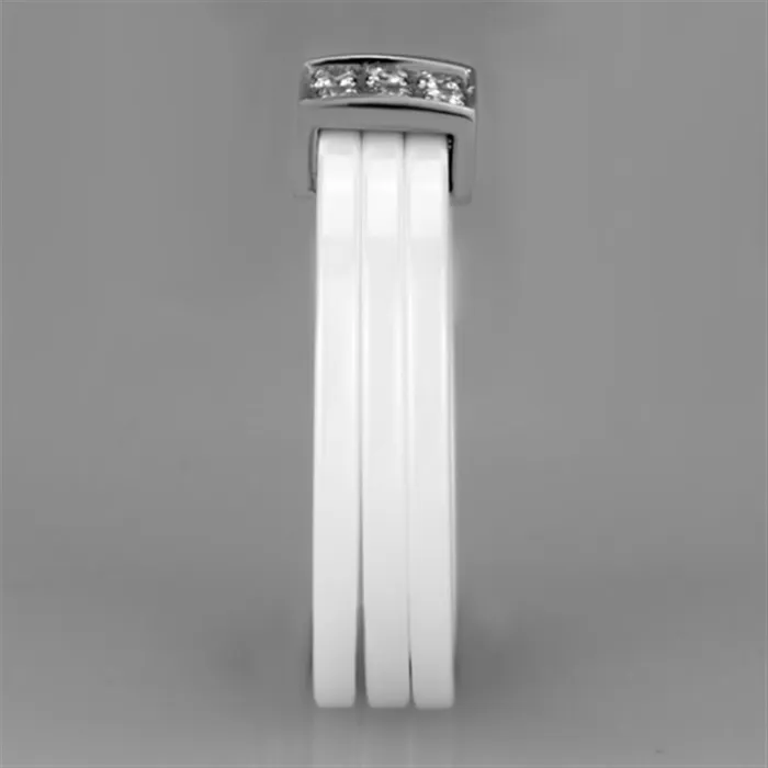 Rings Alamode 3W981 High polished no plating Stainless Steel Ring with Ceramic in White