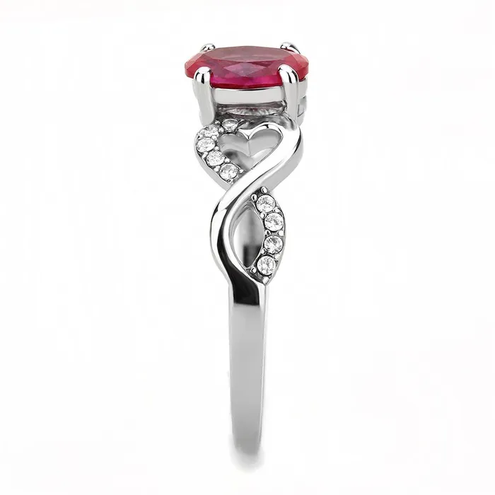 Rings Alamode DA119 High polished no plating Stainless Steel Ring with AAA Grade CZ in Ruby