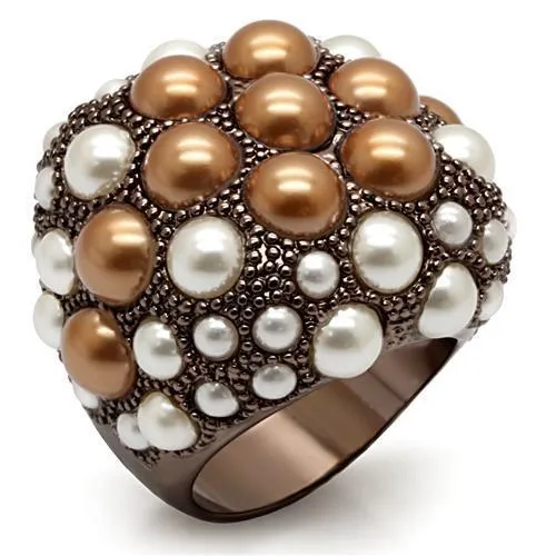 Rings Alamode LO1662 Chocolate Gold Brass Ring with Synthetic Pearl in Multi Color