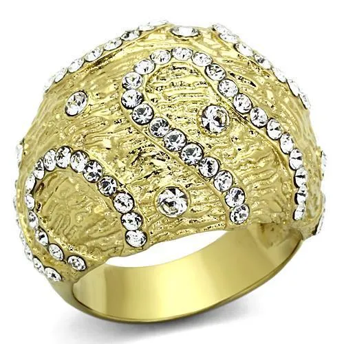 Rings Alamode TK1419 IP GoldIon Plating Stainless Steel Ring with Top Grade Crystal in Clear