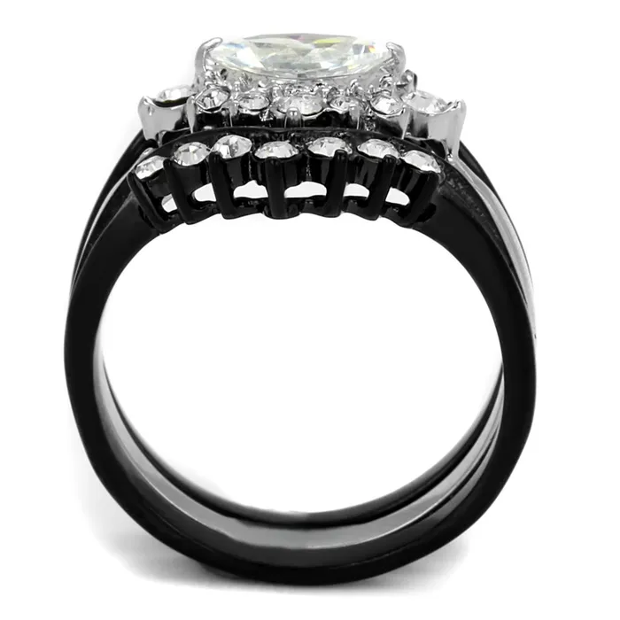 Rings Alamode TK2188 TwoTone IP Black Stainless Steel Ring with AAA Grade CZ in Clear